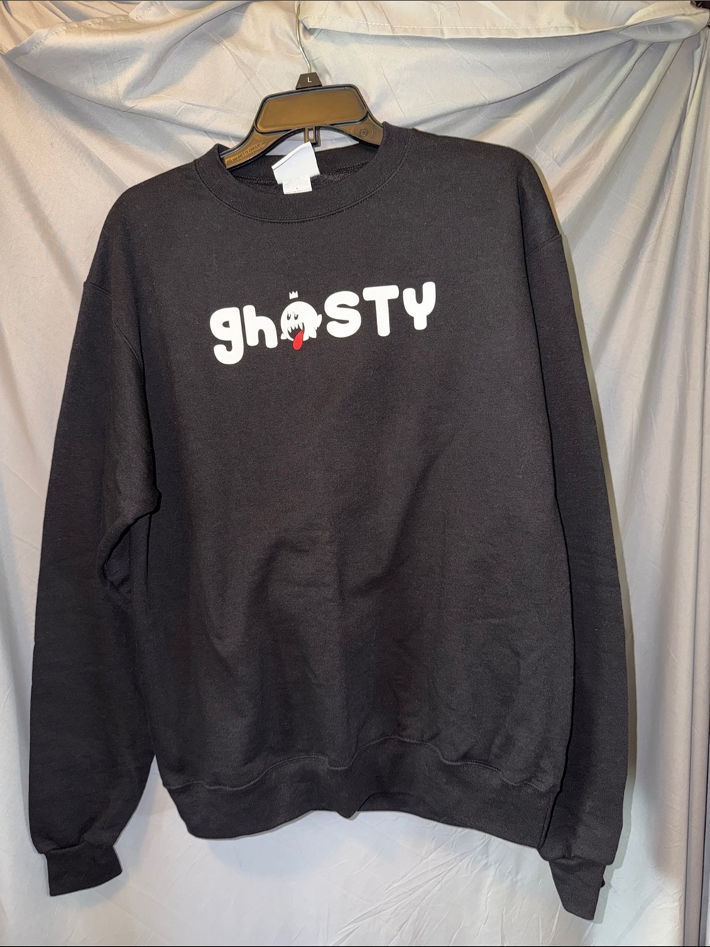 Champion Black Crewneck Sweatshirt with Halloween White 'ghosty' Logo sz M